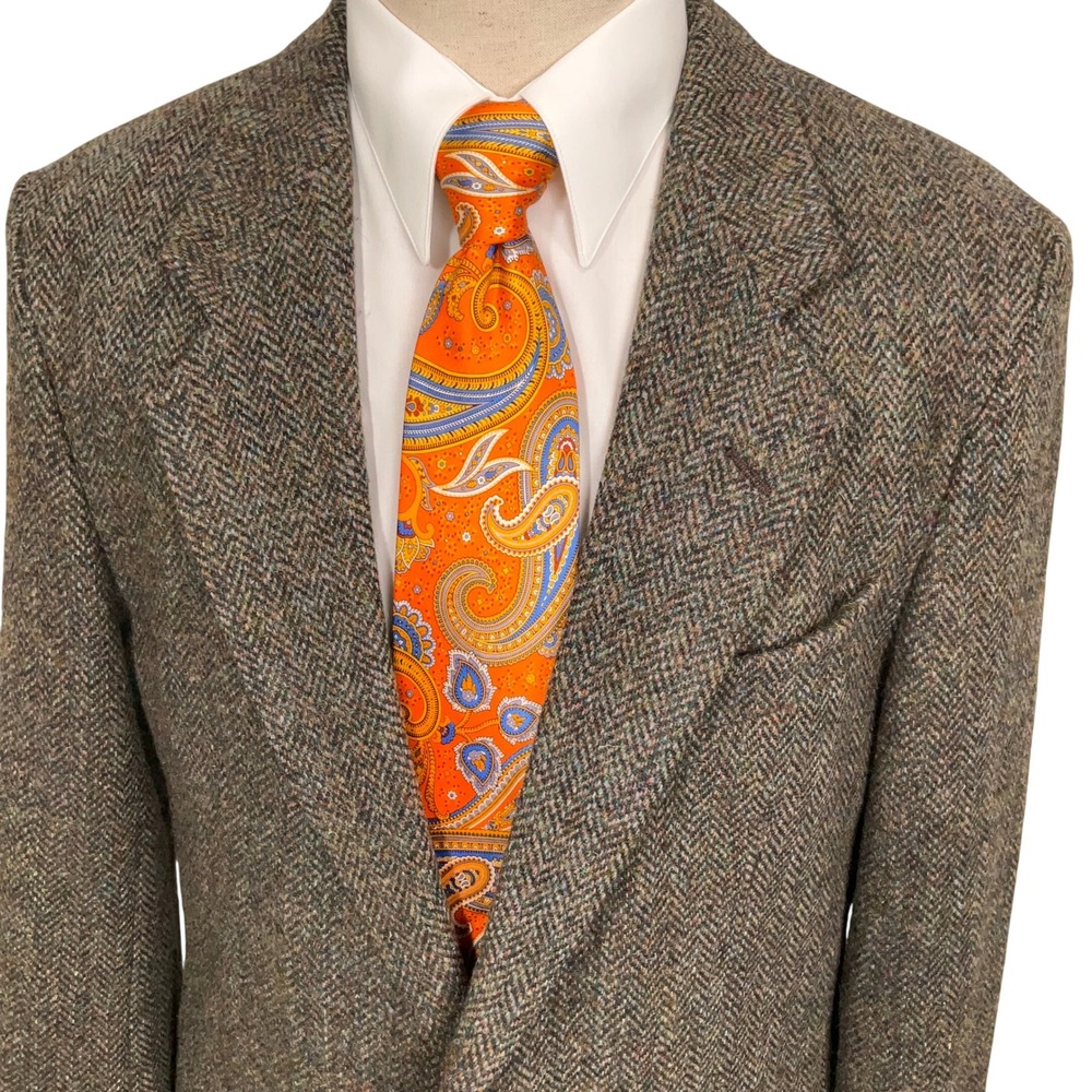 Harris Tweed Blazer Mens 40 Brown Multi  Herringbone Heritage Scottish Wool  VTG